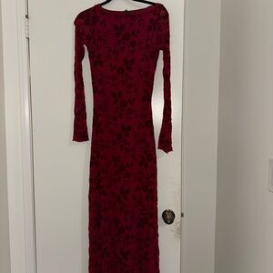 Motel Rocks Burgundy Floral Long Sleeve Dress